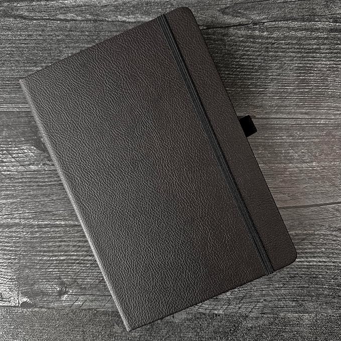 RICCO BELLO Hardcover Dot Grid Journal Notebook, Lay Flat Design, Pen Holder, 5.7 x 8.4 inches, Thick 160 gsm Paper, 80 sheets/160 pages (Dark Brown)