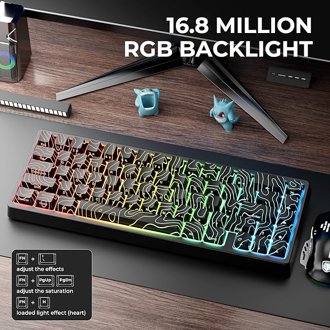 HITIME x XVX M67 60% Keyboard USB Wired Gaming Keyboard with Phantom Keycaps, QMK/VIA Support, Hot-Swappable, Creamy Pre-lubed ICE Switches, RGB Backlit, Gasket Structure, Topographic Theme