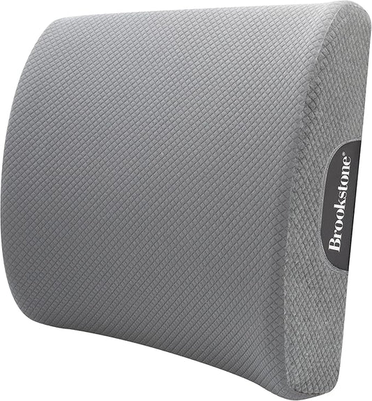 Brookstone - Luxurious Lumbar Support Pillow for Car or Office Chair, Back Cushion with Premium Grade Memory Foam, Breathable and Washable Cover, Adjustable Strap