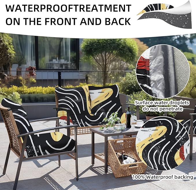 8Pcs Outdoor Cushions Covers Waterproof, Patio Cushion Covers, Stretch Cushion Covers Replacement,Cushion Slipcovers, Furniture Cushion Covers (Black River, 8PCS-Print)