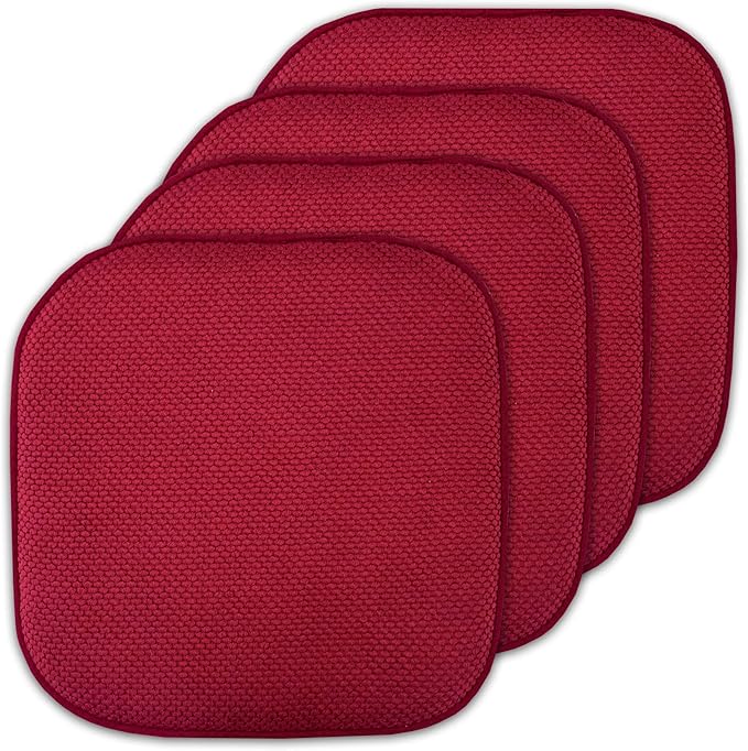 Sweet Home Collection Cushion Memory Foam Chair Pads Honeycomb Nonslip Back Seat Cover 16" x 16" 4 Pack Red