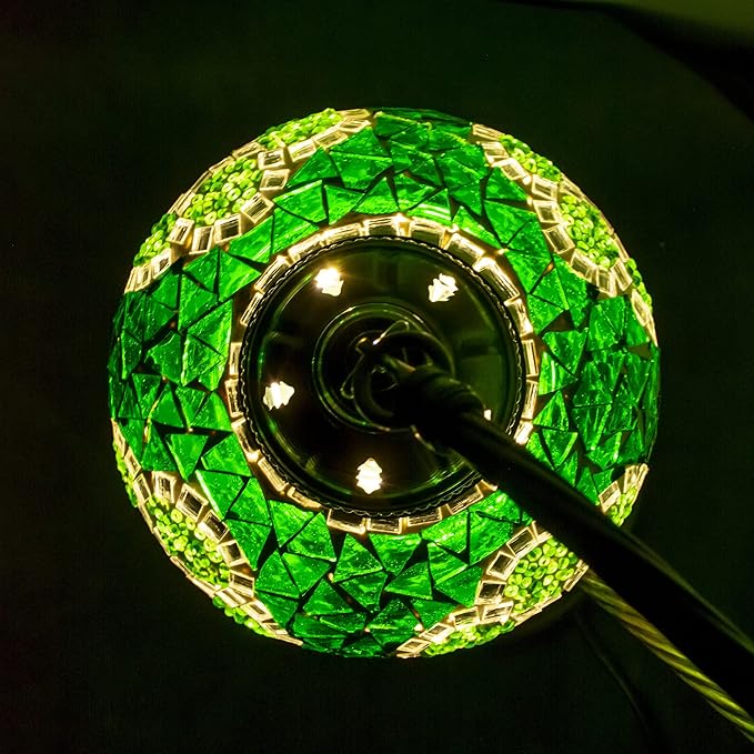 mozaist Moroccan Mosaic Tiffany Style Desk Lamp, Turkish Stained Glass Handmade Bedside Gooseneck Table Lamp, Bohemian Living Room Vintage Light with E12 Socket & US Plug (Dark Green)