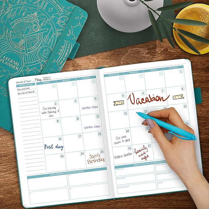Legend Weekly Colorful Planner 2nd Edition – Undated Life & Work Agenda Journal for Time Management, Goal Setting, Productivity, Tasks & To Do Lists – A5 size, 5.8 ″ x 8.3″, Hardcover – Turquoise