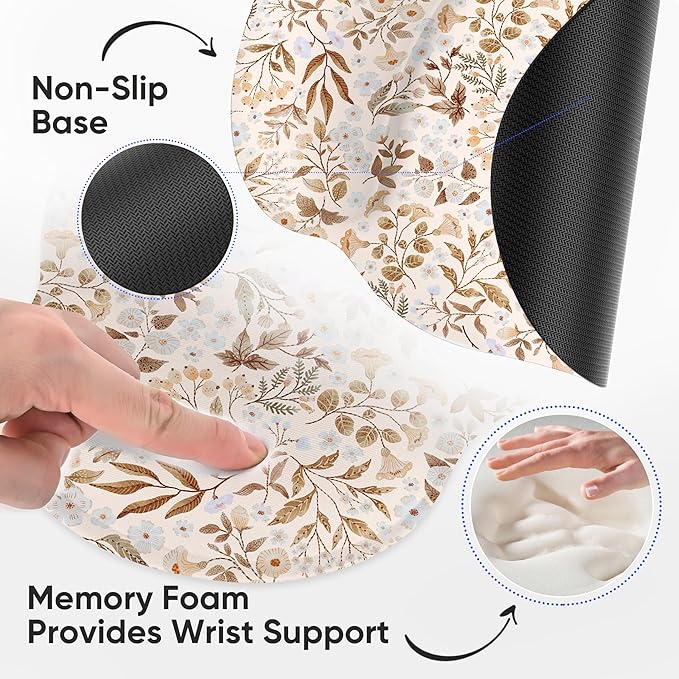 RICHEN Ergonomic Mouse Pad with Wrist Support,Non-Slip Rubber Base for Computer Laptop & Mac,Lightweight Rest for Home,Office & Travel (Sicilian Flowers)