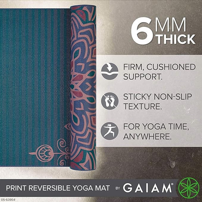 Gaiam Yoga Mat - Premium 6mm Print Reversible Extra Thick Non Slip Exercise & Fitness Mat for All Types of Yoga, Pilates & Floor Workouts (68" x 24" x 6mm Thick)