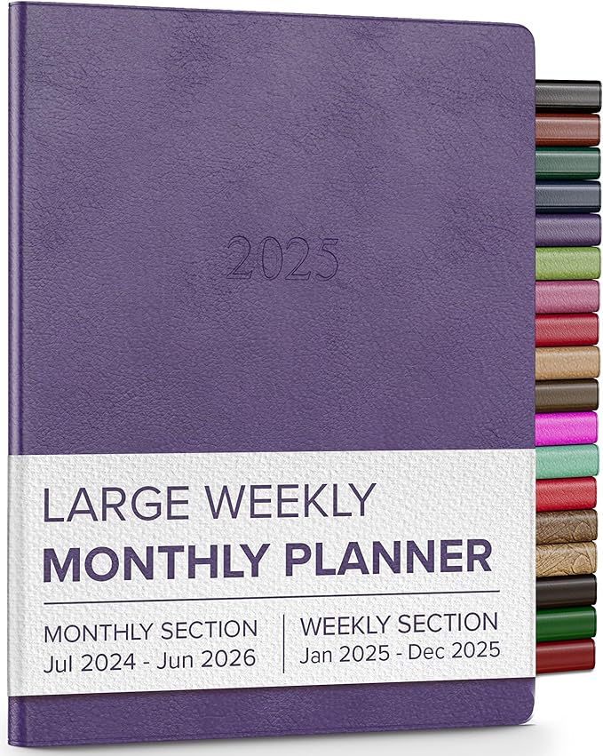 Gallery Leather Large Weekly Monthly Planner 2025, Elegantly Bound Calendar Planner and Notebook with Stylish Gold-Gilded Page Edges, 12 Months - Camden Violet - 9.75 x 7.5 "