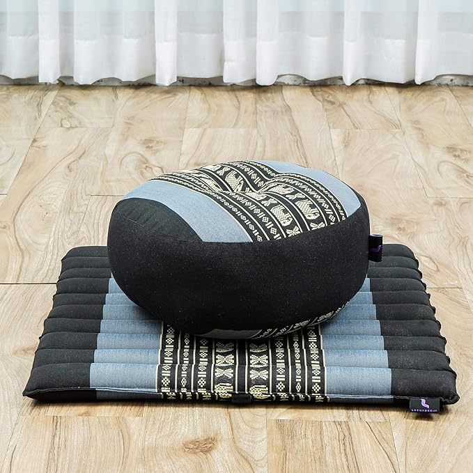 Leewadee Meditation Cushion Set – 1 Small Zafu Yoga Pillow and 1 Small Roll-Up Zabuton Mat Filled with Kapok