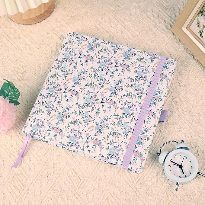 TIEFOSSI Dotted Journal Notebook, Dot Grid Notebook for Women Men, Fabric Flower Journal, 160 GSM Thick Paper, 160 Numbered Pages with Gold Edges, 8 x 8 Square Diary