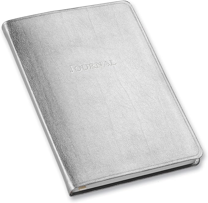 Gallery Leather Journal Notebook - 192 Pages, Softcover, For Men and Women, For Writing, Work & Travel, Handcrafted - Freeport Metallic Silver - 8 x 5.5, Desk Lined
