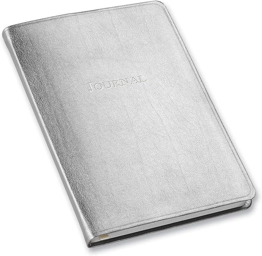 Gallery Leather Journal Notebook - 192 Pages, Softcover, For Men and Women, For Writing, Work & Travel, Handcrafted - Freeport Metallic Silver - 8 x 5.5, Desk Lined