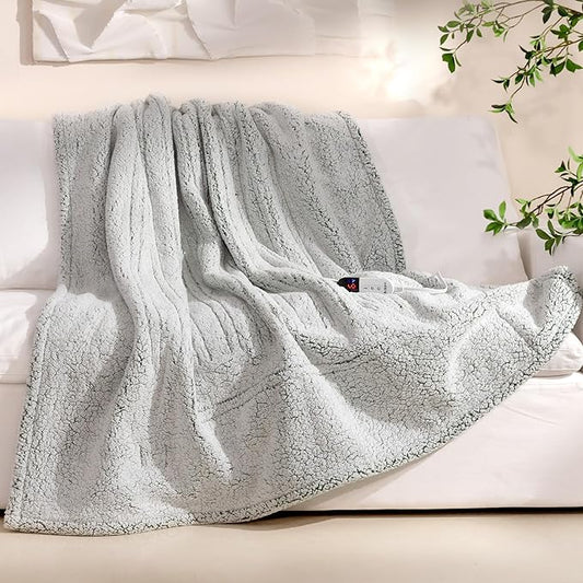 Electric Blanket Throw 50x60 Inches, Double-Sided Sherpa, Soft & Cozy Thick Heated Blanket with 6 Heat Settings, 1-4 Hour Auto Off, Machine Washable, Ideal for Couch, Sofa, Bed, Office, Light Sage