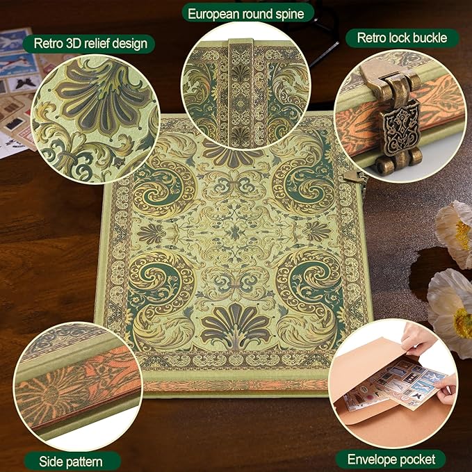 Vintage 3D Gilded Spinning Dream Cover Hardcover Journal,96 Sheets/192 Pages Vintage Lined Journal,Comes With Envelope Pocket Journal,Suitable As A Notebook,Travel Diary,Or Wedding Anniversary.