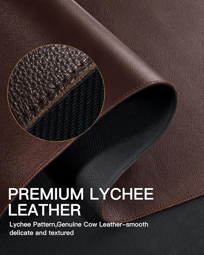YSAGi Genuine Leather Desk Mat, 35.4"X17" Office Desk Pad, Thick Premium Table Pad with Stitched Line, Non-Slip Laptop Writing Pad with Rubber Base (Dark Brown, 35.4"x17")