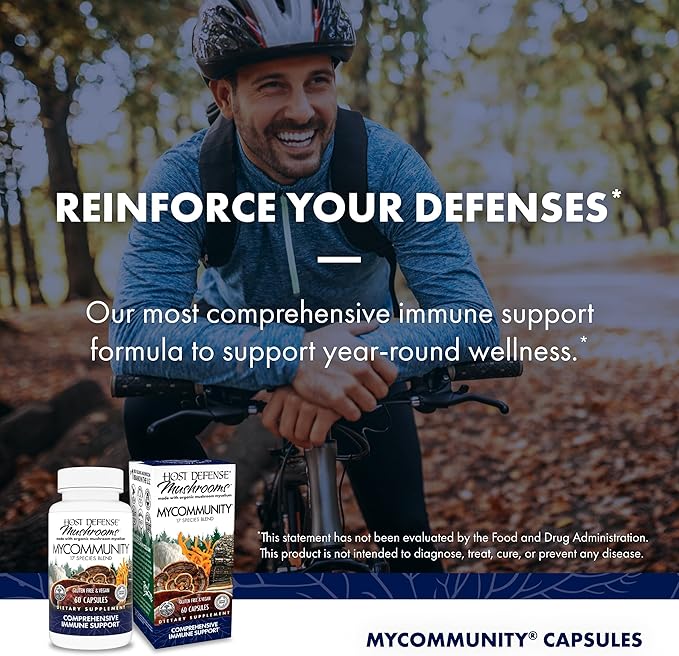 Host Defense MyCommunity Capsules - 17 Species Blend Mushroom Supplement for Immune Support - Herbal Aid with Lion's Mane, Reishi. Chaga, Cordyceps, Turkey Tail & More - 60 Capsules (30 Servings)*