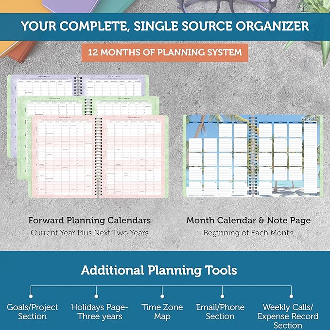 Planner Pad Spiral Bound 3-Tier Funnel Down 12 Month Organizer, July 2025 – June 2026 / Academic Year, Seasonal Color Ink, 6 3/4" x 8 1/2"
