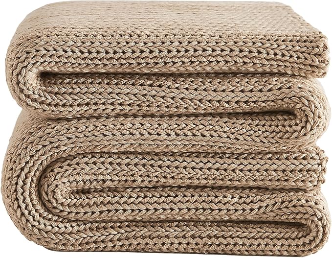 L'AGRATY Knitted Weighted Blanket - 48"x72" 12lbs Cooling Chunky Knit Heavy Blanket for Adults Braided Crochet Throw Thick Cable Yarn Knit Decorative Blanket No Beads Evenly Weighted Machine Washable