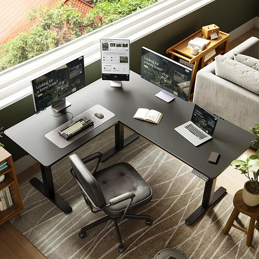 YDN L Shaped Standing Desk, Electric Standing Desks L Shape Adjustable Height Dual Motor, 63 x 55 Inch Corner Standing Desks with Splice Board for Home Office, Large Standing Desk, Black