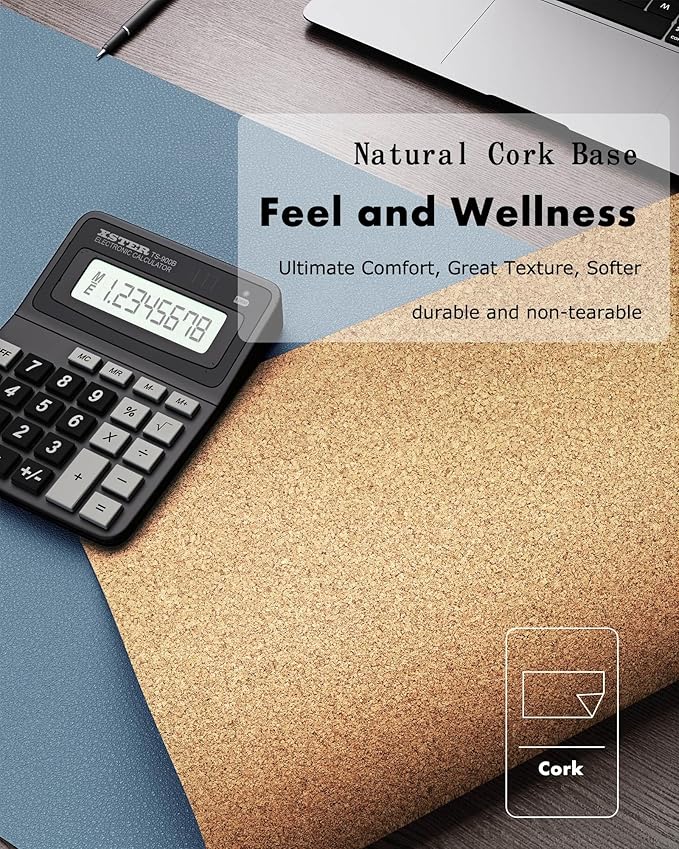 YSAGi Double-Sided Desk Pad, Leather Desk Mat, Eco Cork Desk Pad Protector, Large Mouse Pad for Desk, Waterproof Desk Blotter Pad, Desk Writing Pad for Office Work/Home(Cork+Blue Grey, 47.2" x 23.6")