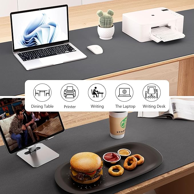 Aothia Leather Desk Pad Protector - Large Mouse Pad, Office Desk Mat, Non-Slip PU Leather Desk Blotter, Laptop Desk Pad, Waterproof Desk Writing Pad for Office and Home (Gray, 38" x 13.7")