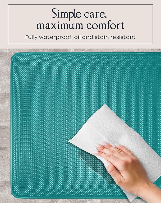 Anti-Fatigue Kitchen Mat Set – 2-Piece Memory Foam Cushioned Mats for Standing – Turquoise, 18×30 & 18×60, 0.4 in Thick, Waterproof, Non-Slip – Homergy