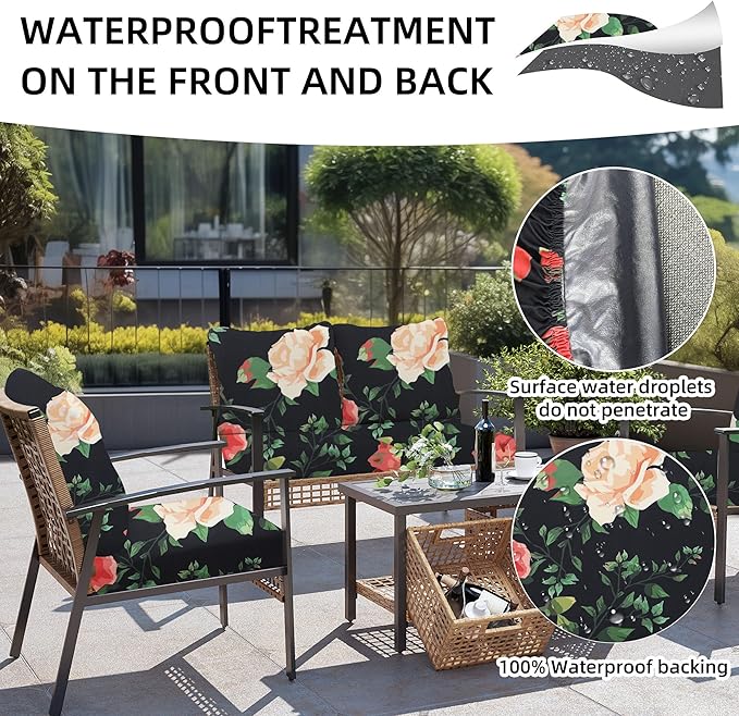 8Pcs Outdoor Cushions Covers Waterproof, Patio Cushion Covers, Stretch Cushion Covers Replacement,Cushion Slipcovers, Furniture Cushion Covers (Death of Summer, 8PCS-Print)