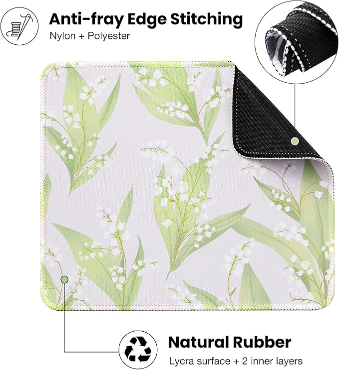 ALOANES Waterproof Mouse Pad with Stitched Edge, Premium-Textured Mouse Mat, Non-Slip Rubber Base Mousepad for Laptop, Computer & PC, Desk Mat for Gamer, Office & Home, Lily of The Valley
