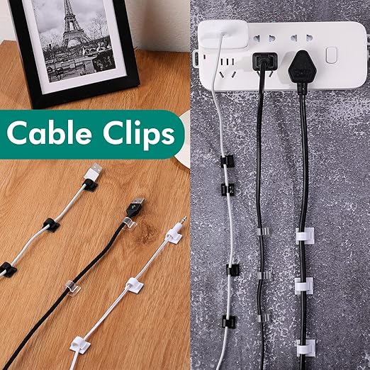 Namalu 60 Pieces Mini Cable Clips Hooks Christmas Light Clips Self Adhesive Light Hooks Cord Clips for Desk Outdoor String Lights(Large,White)