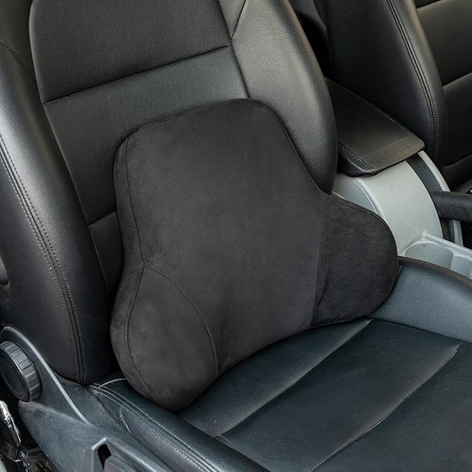 Soft Memory Foam Lumbar Support Pillow for Car Seat with Velvety Suede Cover – Comfortable Back Cushion for Drivers and Passengers
