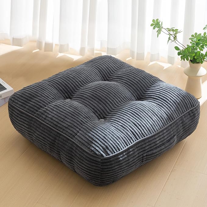 6" Washable Floor Pillow Cushion for Adults, Meditation Cushion Pillow, Large Square Floor Sitting, Removable Tufted Corduroy Cover, for Tatami Living Room or Yoga, 22x22 Inch, Machine Washable