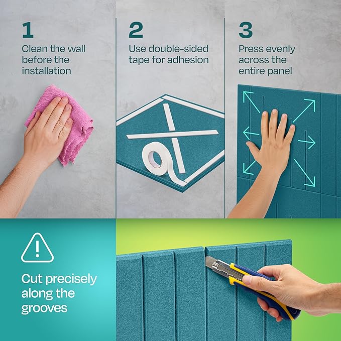 Acoustic Panels 12-Pack Soundproof Wall Panels 12"x12"x0.4" Decorative Sound Dampening for your Home, Office, Studio, Bedroom & More with Unique LineWave Carving [Light Turquoise]