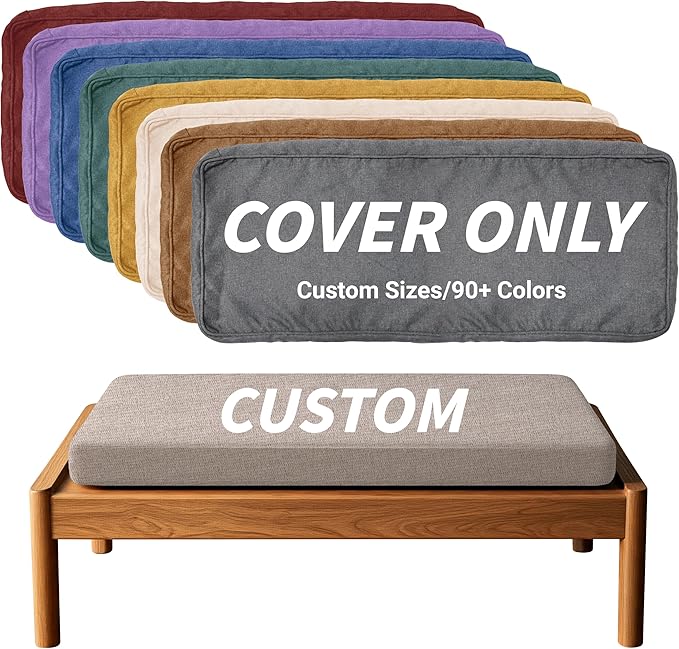 Royal Shade Custom Size Cushion Cover - Replaceable for Bench, Chair, Sofa, Indoor/Outdoor Furniture, Window Seat - Choose Colors/Fabrics (Custom Sizes) (9 Inch Thick)