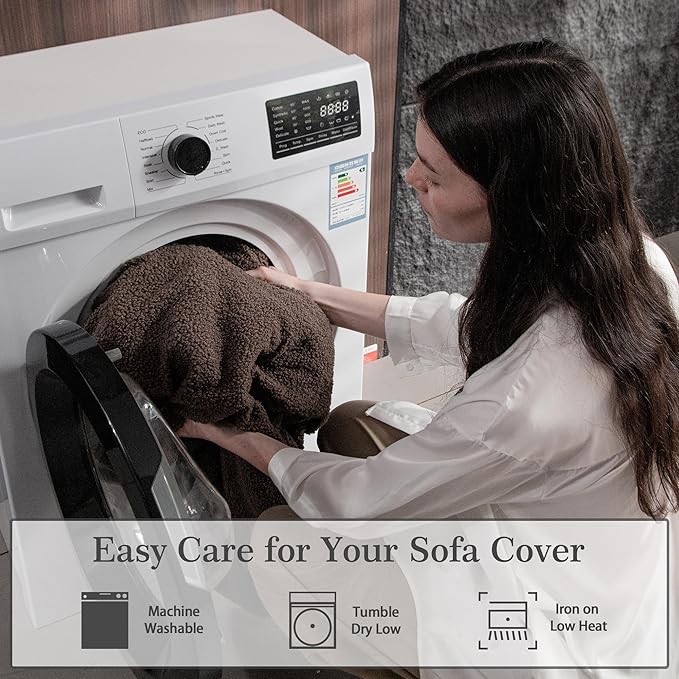 Couch Cushion Covers for Sectional Sofa, Stretch Soft Sofa Slipcovers Washable Wear-Resistant Universal Furniture Protector for Living Room(1 Piece Loveseat Cover, Brown)