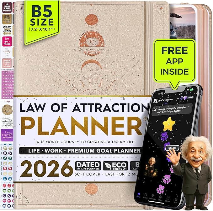 2026 Planner Weekly and Monthly | Law of Attraction Planner with Panduo App | A 12 Month Journey for Productivity, Gratitude & Goal Setting | Includes Foldable Vision Board, Gift Box & Stickers