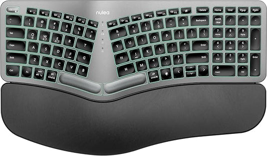 Nulea RT05 Wireless Ergonomic Keyboard, Split Keyboard with Wrist Rest, USB-C Charging, 7-Color Backlight, Natural Typing, Bluetooth and USB Connectivity, Compatible with Windows,Mac