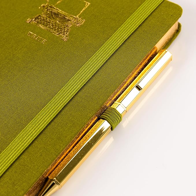 Graphique Typewriter Lined Journal Plus Pen Luxe Collection, Hardcover Diary Notebook for Writing, Gold Foil Embossing, 160 Pages, 6” x 8”