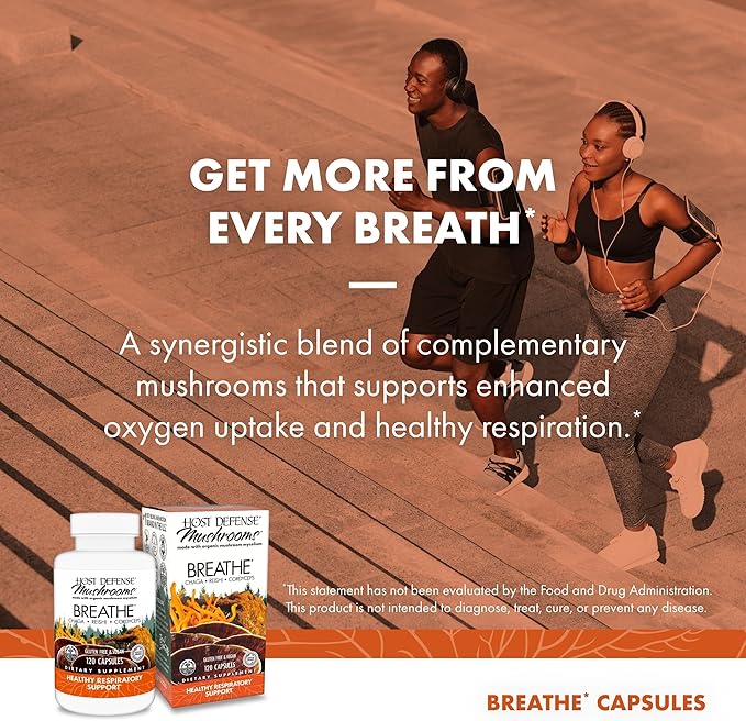 Host Defense Breathe* Capsules - Immune & Respiratory Support Mushroom Supplement - Herbal Lung Health Supplement with Chaga, Reishi & Cordyceps - 120 Capsules (60 Servings)*