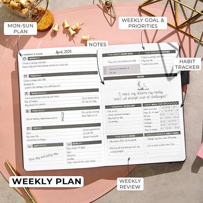 Clever Fox Planner – Undated Weekly & Monthly Planner for Productivity, Time Management & Goals – Organizer Journal – A5 (Black)