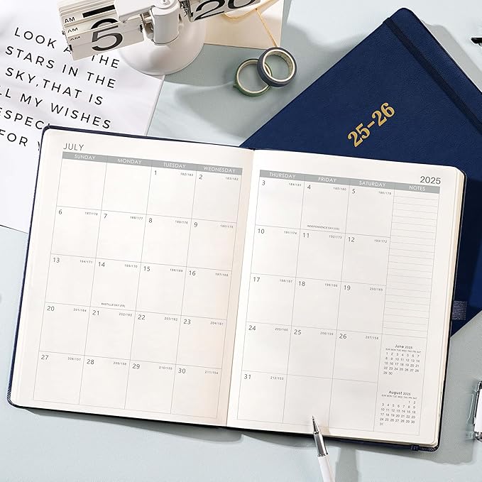 Planner 2025-2026 - Academic Planner 2025-2026, Leather Calendar Weekly and Monthly, 9"x11", July 2025 - June 2026, Leather Hardcover, Pen Loop, Elastic Closure, Pocket - Navy
