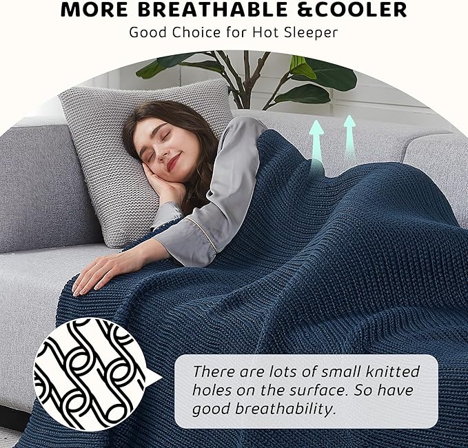 L'AGRATY Knitted Weighted Blanket - 60"x80" 20lbs Cooling Chunky Knit Heavy Blanket for Adults Braided Crochet Throw Thick Cable Yarn Knit Decorative Blanket No Beads Evenly Weighted Machine Washable