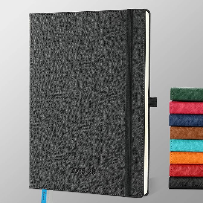 Weekly Monthly 2025-2026 Planner (July 25-Dec 26),11.5"x8.5",18 Months Agenda Plan with Month Tabs & Pocket,Expenses/Note Pages, Academic Calendar with Vegan Leather Cover,Black