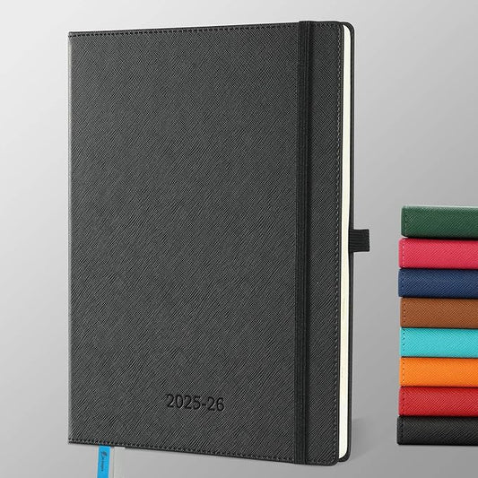 Weekly Monthly 2025-2026 Planner (July 25-Dec 26),11.5"x8.5",18 Months Agenda Plan with Month Tabs & Pocket,Expenses/Note Pages, Academic Calendar with Vegan Leather Cover,Black