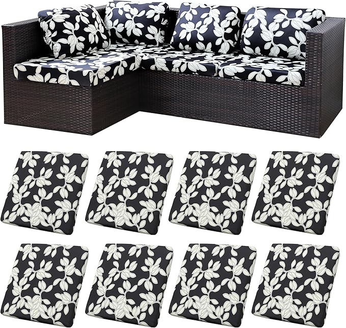 8Pcs Stretch Patio Cushion Covers,Outdoor Couch Cover Replacement,Outdoor Couch & Sofa Slipcovers,for Patio Furniture Cushion Cover,Washable Reusable Furniture Protector (Print,Cover Only)