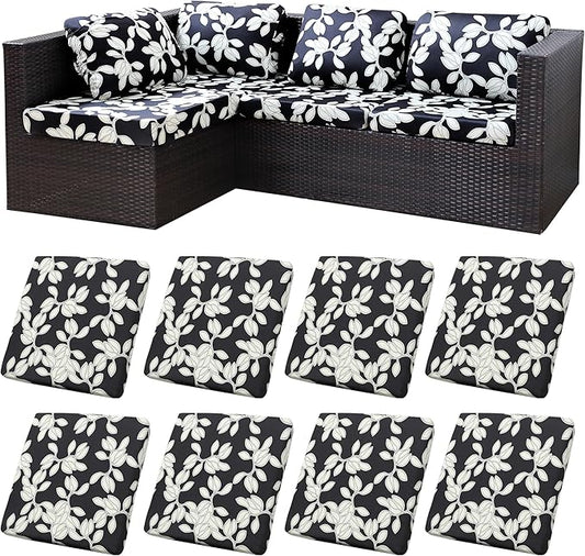 8Pcs Stretch Patio Cushion Covers,Outdoor Couch Cover Replacement,Outdoor Couch & Sofa Slipcovers,for Patio Furniture Cushion Cover,Washable Reusable Furniture Protector (Print,Cover Only)