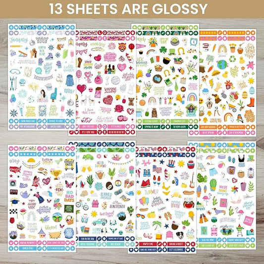 bloom daily planners Monthly Celebrations Planner Stickers for Calendar Decorating, Planning, Scrapbooking - Holiday, Seasonal, & General Events (14 Sheets, 1,100+ Stickers per Pack)