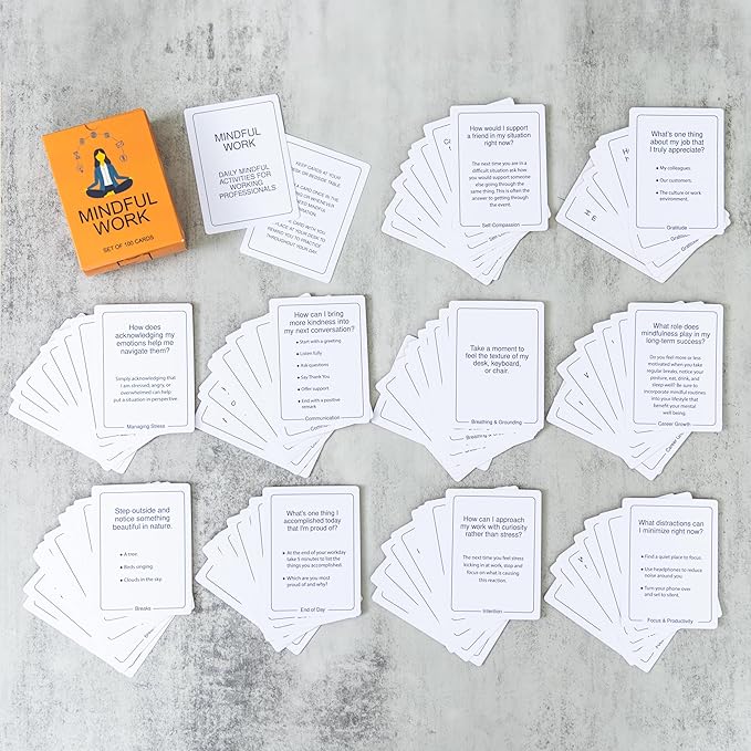 100 Mindful Work Cards – Mindfulness & Self‑Care Prompts for Professionals | Desk & Travel Deck for Stress Relief, Focus, Motivation & Well‑Being