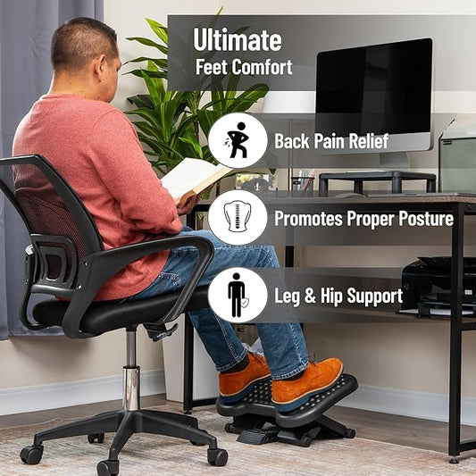 Mind Reader Foot Rest, Under Desk at Work, Ergonomic, Height Adjustable, Office, Plastic, 17" L x 13" W x 6.25" H, Set of 2, Black