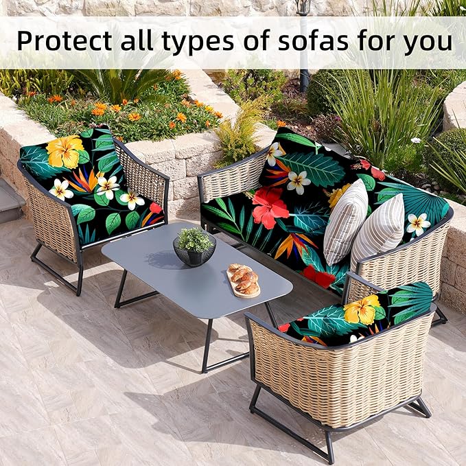 8Pcs Stretch Patio Cushion Covers,Outdoor Couch Covers Replacement,Outdoor Couch & Sofa Slipcovers,for Patio Furniture Cushion Covers,Washable Reusable Furniture Protector (Floral Leaf,Cover Only)
