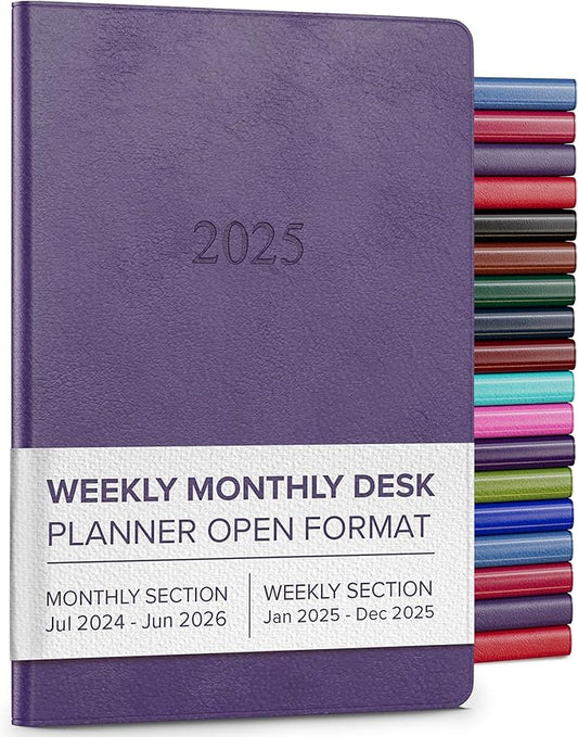 Gallery Leather Desk Weekly Monthly Planner 2025, Elegantly Bound Calendar Planner and Notebook with Stylish Gold-Gilded Page Edges, 12 Months - Camden Violet - 8 x 5.5 "
