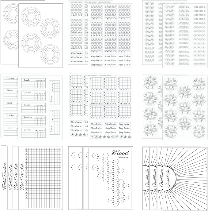 Habit Tracker Planner Stickers - x24 Sheets Habit Stickers - Journaling Supplies to Track Water, Sleep, Goals, Productivity, Gratitude, Mood and More - Weekly & Monthly Habit Trackers