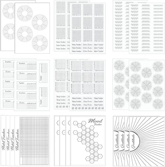 Habit Tracker Planner Stickers - x24 Sheets Habit Stickers - Journaling Supplies to Track Water, Sleep, Goals, Productivity, Gratitude, Mood and More - Weekly & Monthly Habit Trackers